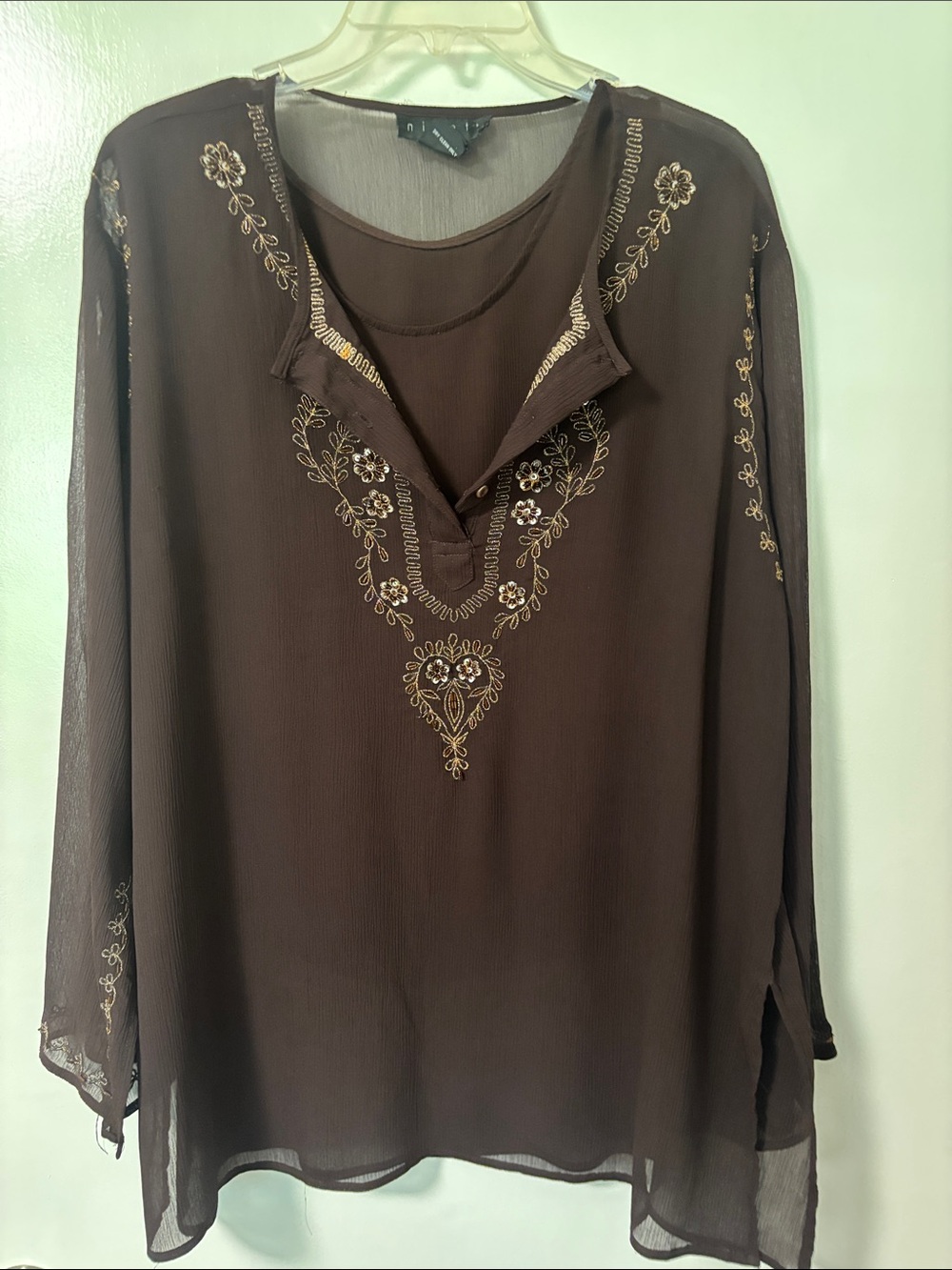 Brown Embroidered Women’s Tunic Blouse